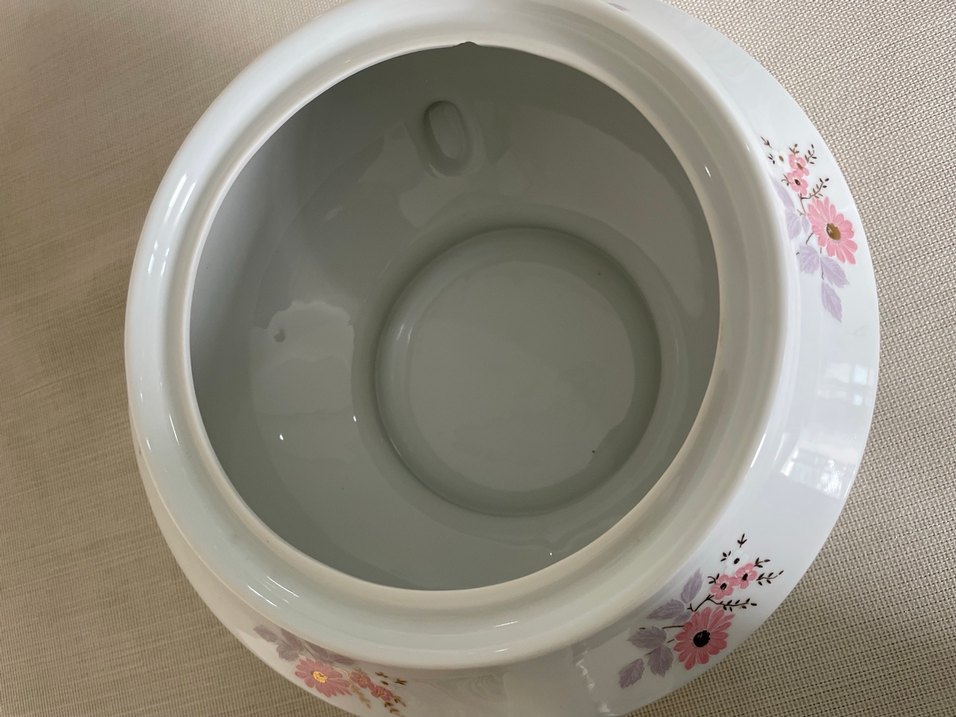 Pastel Çiçek Desenli Beyaz Porselen Tencere - Görsel 4