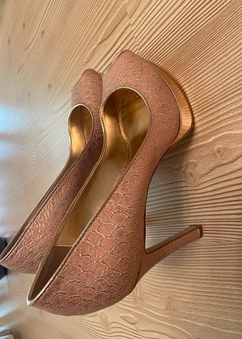 Pembe Yılan Desenli Dantel Topuklu Stiletto - Görsel 6