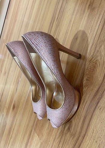 Pembe Yılan Desenli Dantel Topuklu Stiletto - Görsel 3