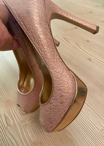 Pembe Yılan Desenli Dantel Topuklu Stiletto - Görsel 8