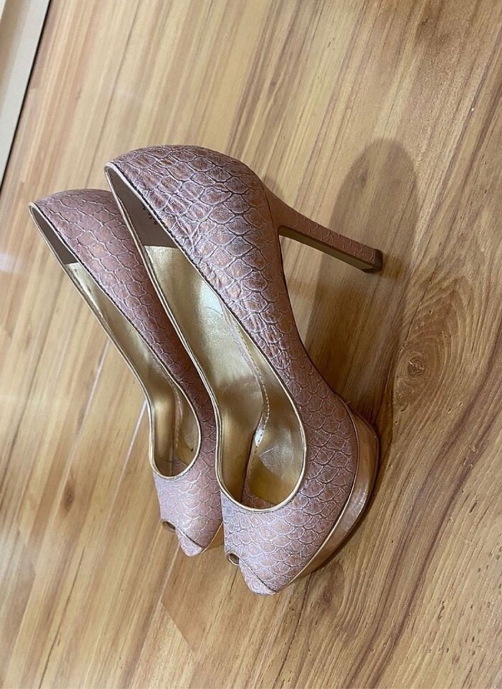 Pembe Yılan Desenli Dantel Topuklu Stiletto - Görsel 3