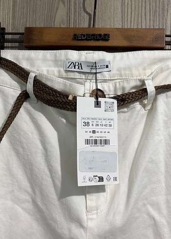 m Beden beyaz Renk Beyaz Kemerli Pamuklu Kadın Pantolon