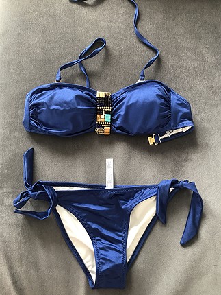 36 Beden Gece mavisi tas detayli bikini