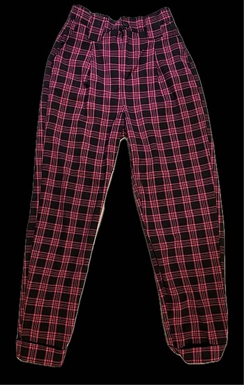 bershka pembe ekose desenli pantolon