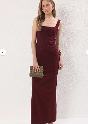 Trendyol & Milla Bordo Kare Yaka Uzun Elbise
