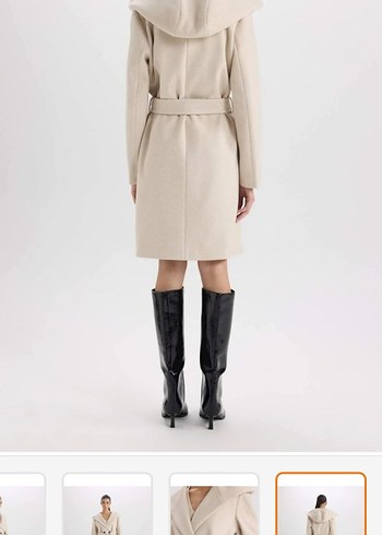 Defacto Kapüşonlu Uzun Kaşe Kaban - Görsel 3