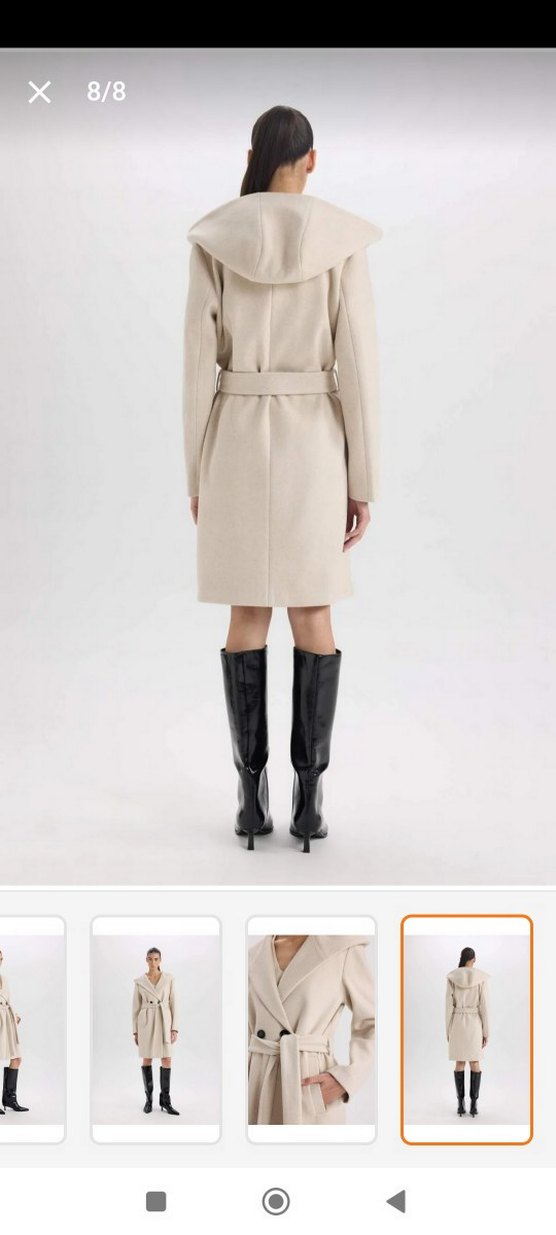 Defacto Kapüşonlu Uzun Kaşe Kaban - Görsel 3