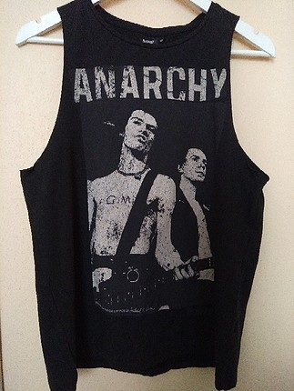 Siyah Anarchy baskılı t-shirt