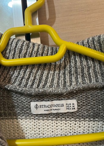 Çizgili Gri Yüksek Yakalı stradivarius kazak - Görsel 3