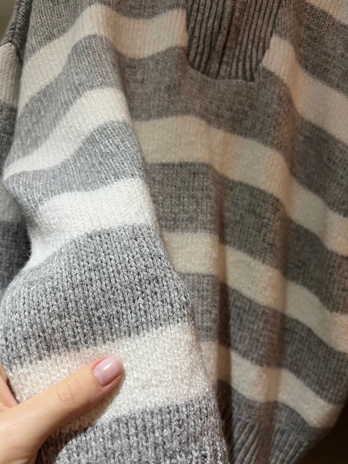 Çizgili Gri Yüksek Yakalı stradivarius kazak - Görsel 2