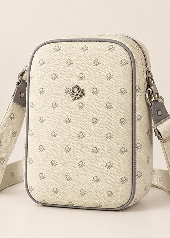 Benetton Ekru Monogramli Mini Capraz Canta