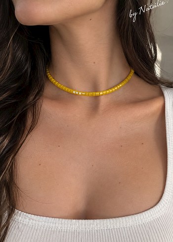 Zara Canli Sari Boncuklu Minimal Choker
