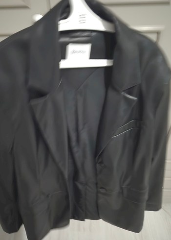 Düğmeli Siyah Deri Kadın Ceket - Görsel 3