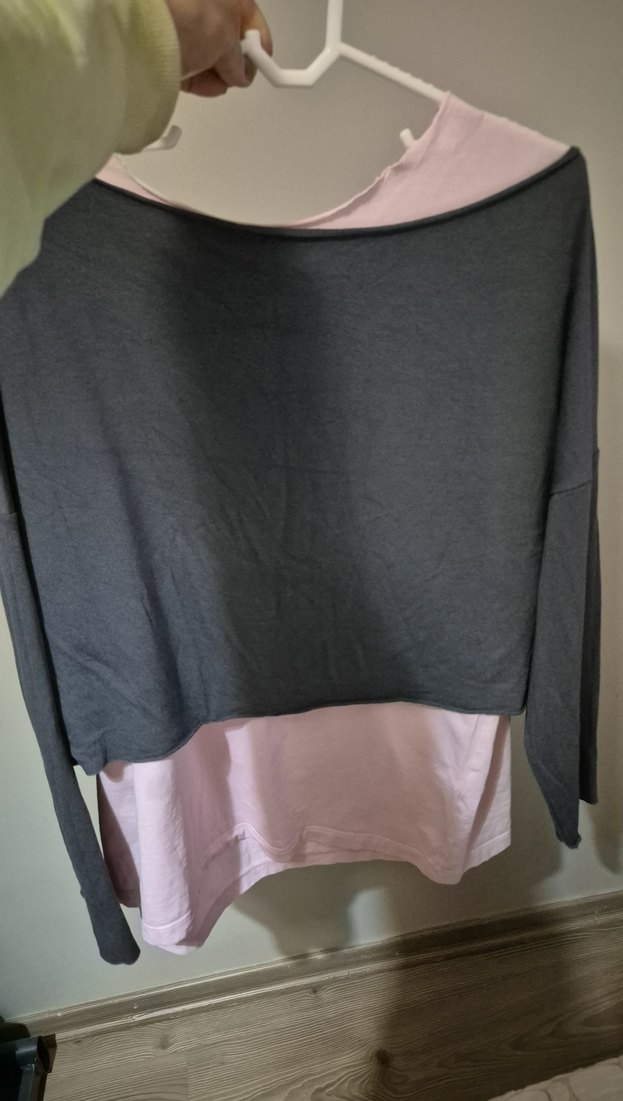 Gri Uzun Kollu Salaş bluz - Görsel 2