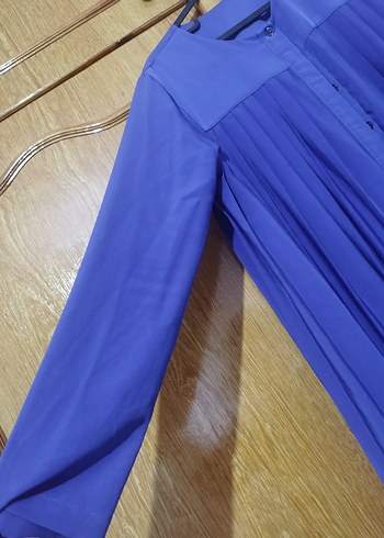 Mavi, Pilili, Uzun Kollu, Salaş Kesim Kadın Elbise tunik - Görsel 3