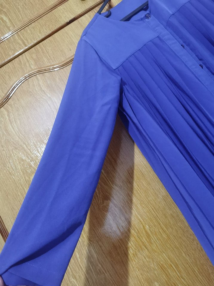 Mavi, Pilili, Uzun Kollu, Salaş Kesim Kadın Elbise tunik - Görsel 3