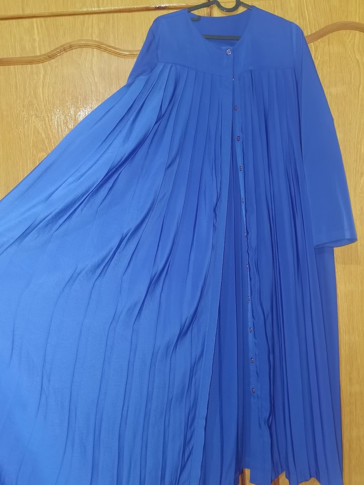 Mavi, Pilili, Uzun Kollu, Salaş Kesim Kadın Elbise tunik - Görsel 2