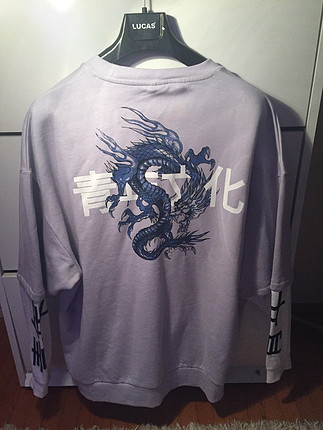 Oversize kolu motifli sıfır sweatshirt 