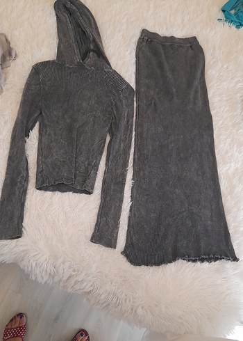 Zara Antrasit Gri Kapusonlu İki Parcali Takim