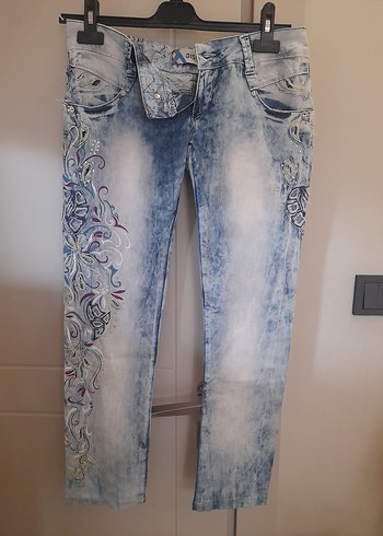 Zara Bohem Desenli Acik Mavi Slim Fit Jean