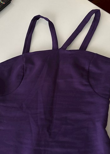 Mor İpek Görünümlü Askılı Elbise - Görsel 4