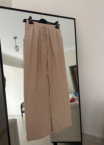 38 Beden ten rengi Renk Manuka Kadın Keten Bol Paça Pantolon