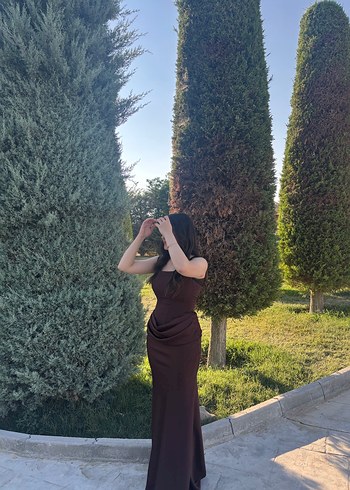 Diğer Koyu Kahverengi Drapeli Uzun Elbise