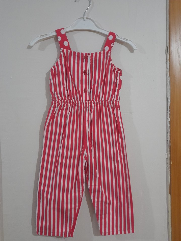 Kolsuz Kız Çocuk Çizgili Tulum - Görsel 3