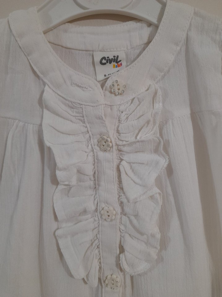 Kız Çocuk Beyaz Kolsuz Fırfırlı Bluz - Görsel 2