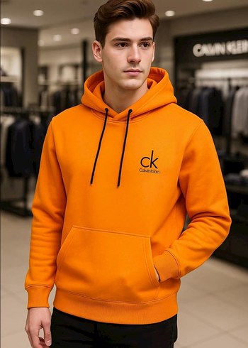 Calvin Klein Canli Turuncu Calvin Klein Kapusonlu Sweatshirt