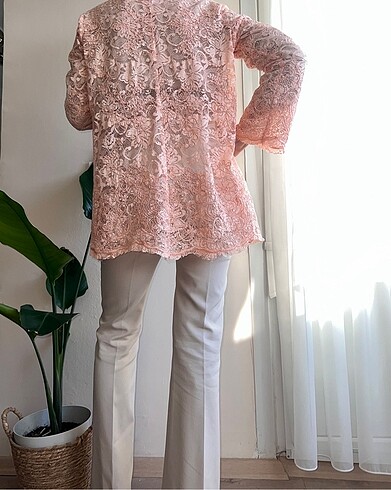 Somon rengi dantel güpür tunik sıfır - Görsel 5