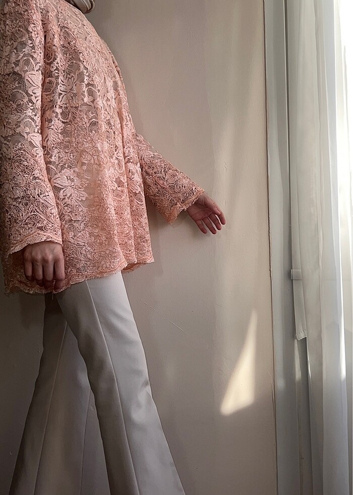 Somon rengi dantel güpür tunik sıfır - Görsel 4