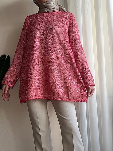 Turuncu dantel tunik - Görsel 6