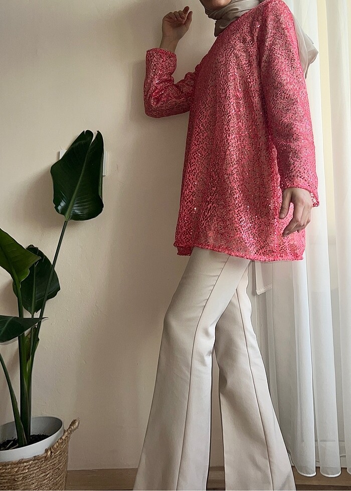 Turuncu dantel tunik - Görsel 5