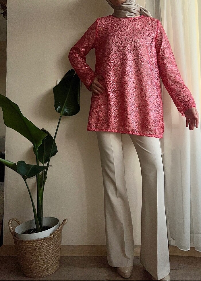 Turuncu dantel tunik - Görsel 4