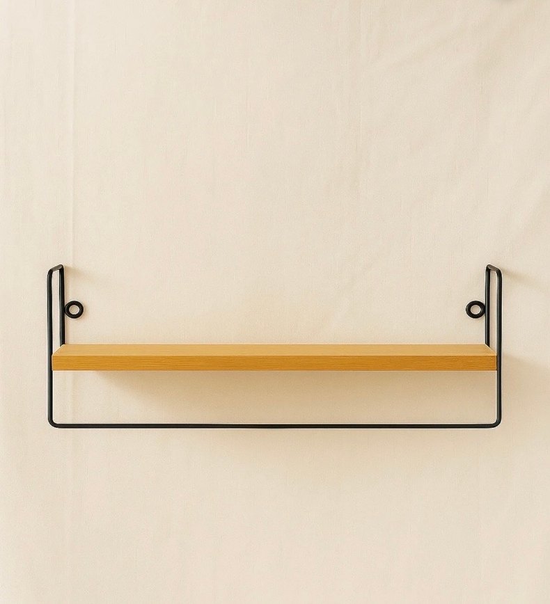 Bej Ahşap Raf, Siyah Metal Çerçeveli - Görsel 2