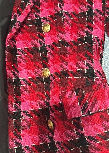 Düğmeli Pembe Midi Kadın Blazer - Görsel 3