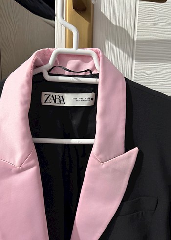 Pembe Yakalı Siyah Kadın Blazer Ceket - Görsel 2