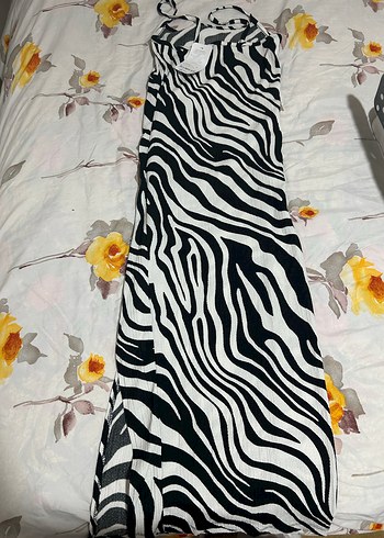 Happiness Etiketli Zebra Desenli İnce Askili Yazlik Elbise