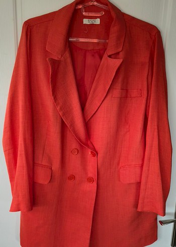 Zara Canli Mercan Kirmizisi Cift Sirali Blazer Ceket
