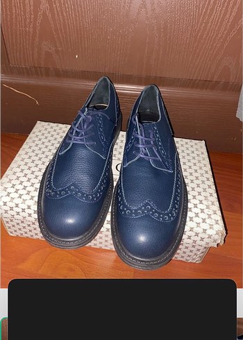 Tergan Koyu Lacivert Brogue Bagcikli Ayakkabi Tergan Marka Deri