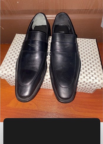 Tergan Siyah Deri Klasik Loafer Tergan Deri