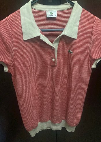 Lacoste Pembe Cizgili Kisa Kollu Polo Tisort Lacoste