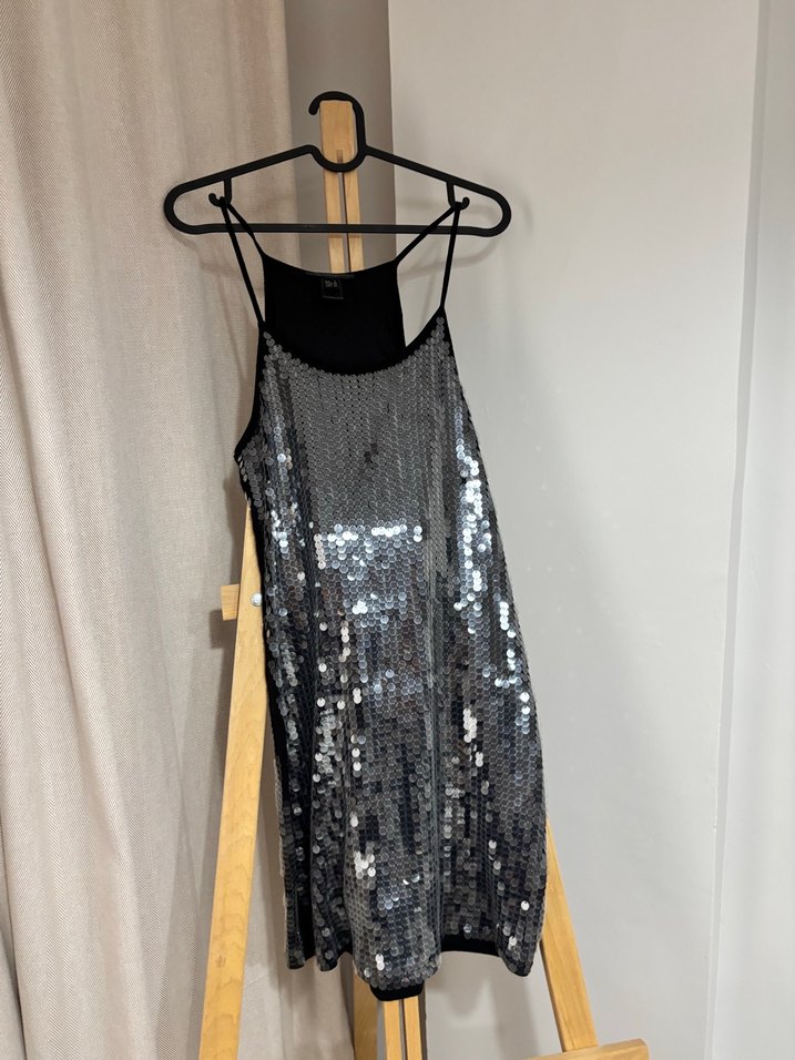 Gri Payetli Midi Abiye Elbise mango - Görsel 3