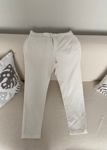 Zara Marka Beyaz Duz Kesim Kumas Pantolon
