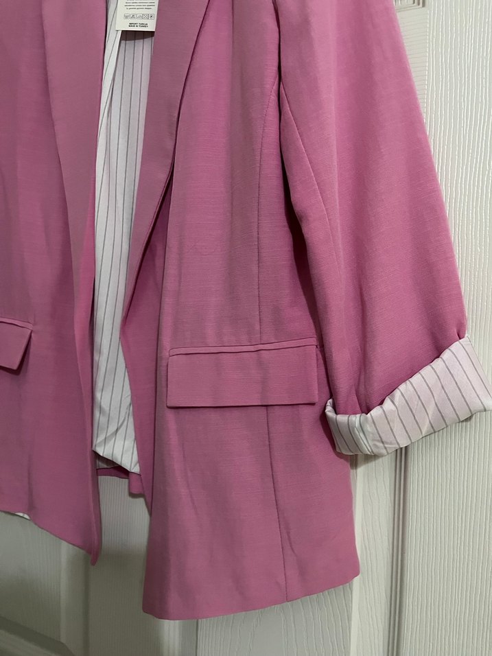 Pastel Pembe Düğmeli Kadın Blazer Ceket - Görsel 3