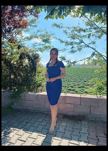 Mavi Pilili Uzun Kadın Kalem Elbise - Görsel 2