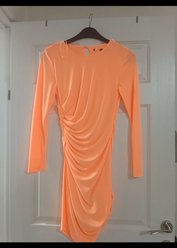 Turuncu Drapeli Uzun Kollu Elbise - Görsel 2