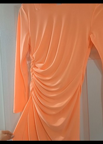 Turuncu Drapeli Uzun Kollu Elbise - Görsel 4