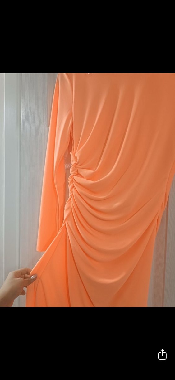 Turuncu Drapeli Uzun Kollu Elbise - Görsel 3